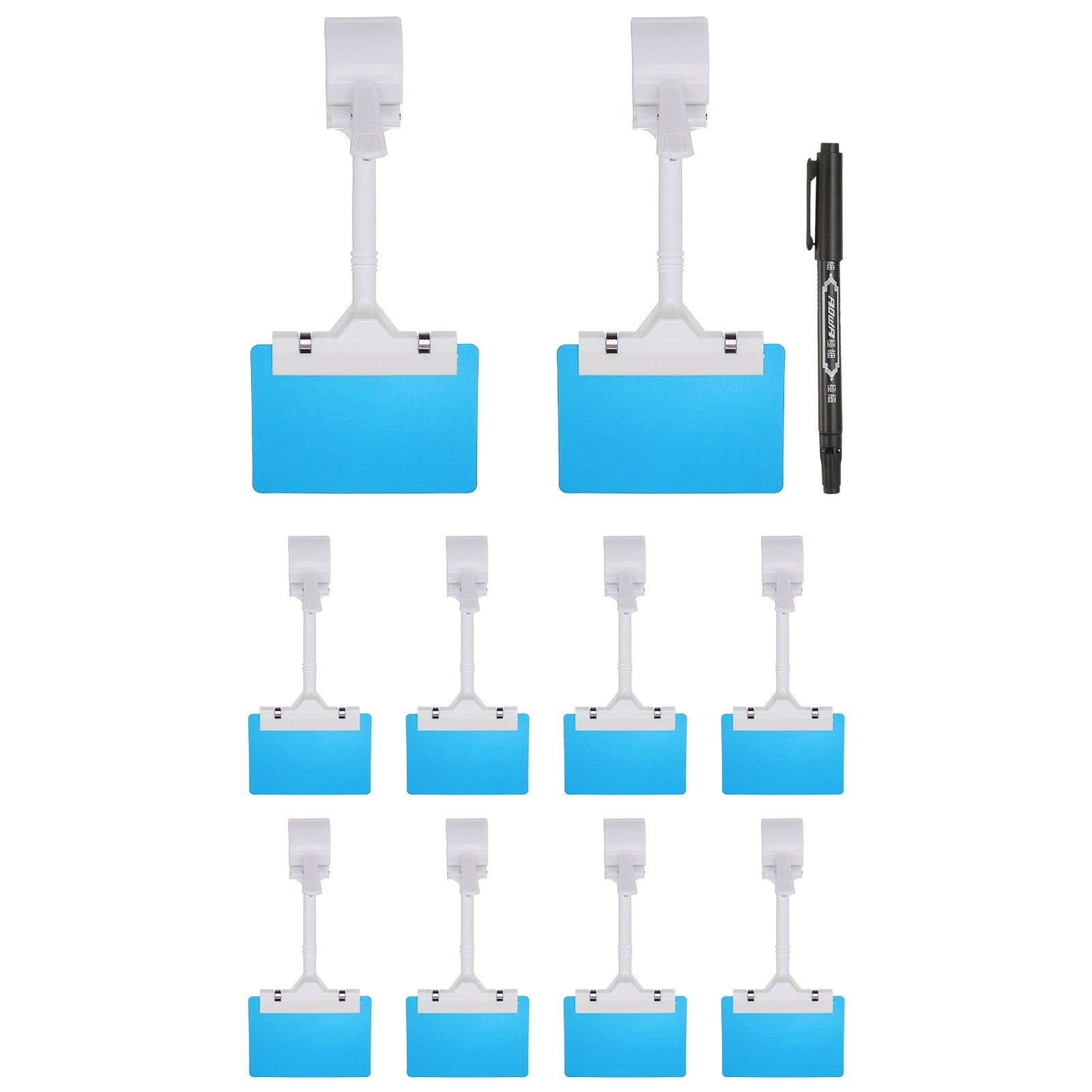 10 Pcs Sign Holders with Blue A7 Plastic Cards & Erasable Marker, White