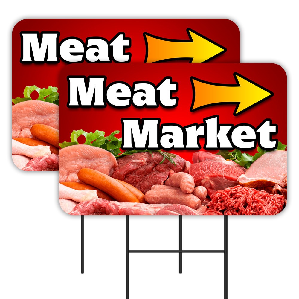 Meat Market 2 Pack Double-Sided Yard Signs 16″ x 24″ with Metal Stakes (Made in