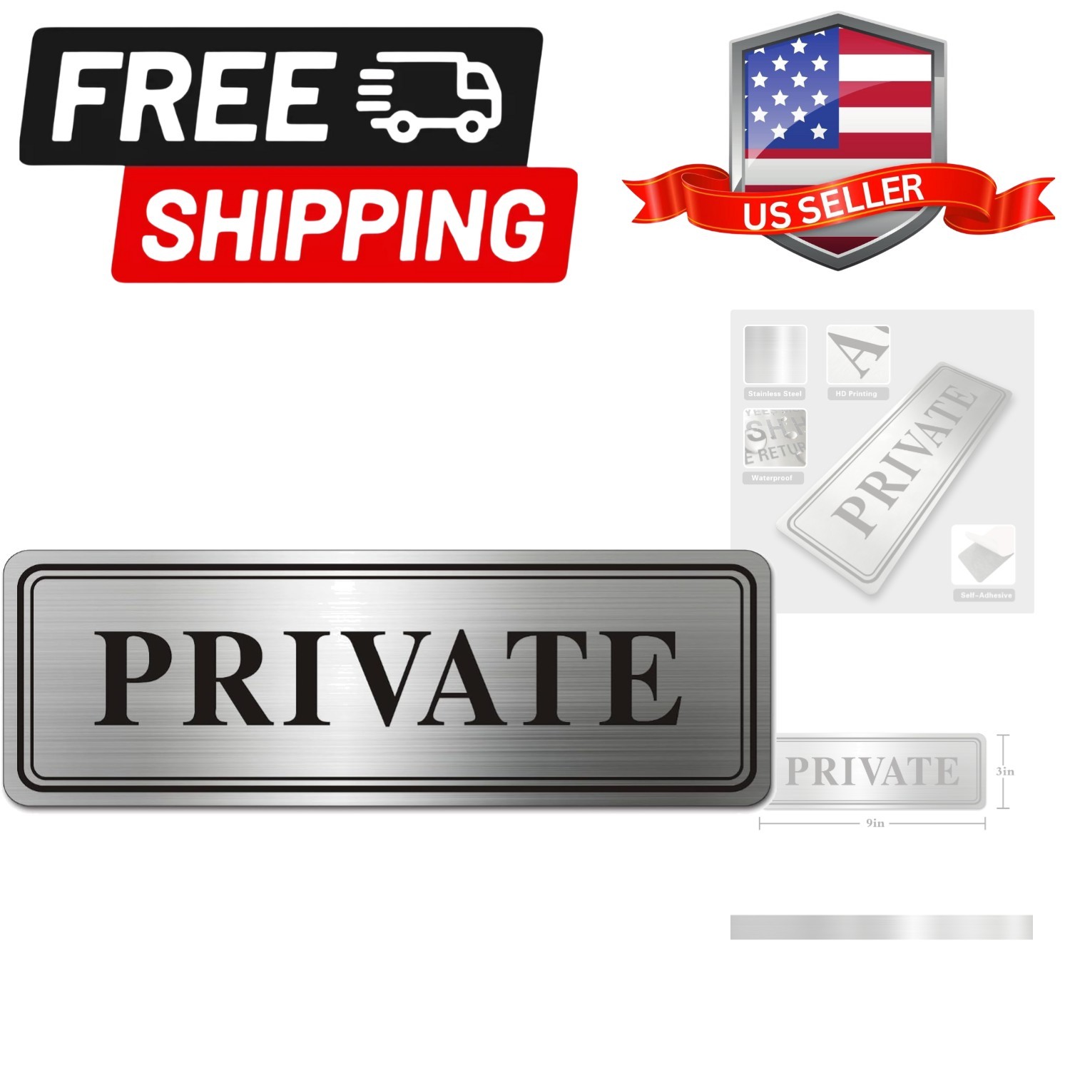 Metal Stainless Steel Private Sign for Doors,With Self Adhesive,9x3inPrivate …