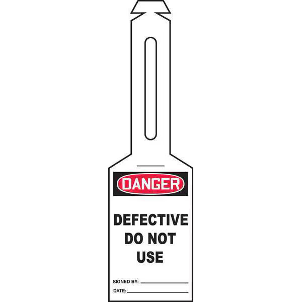 Tag, Defective, Plastic, 5 1/4 in H x 3 1/4 in W, Black, Red, White, Rectangle,