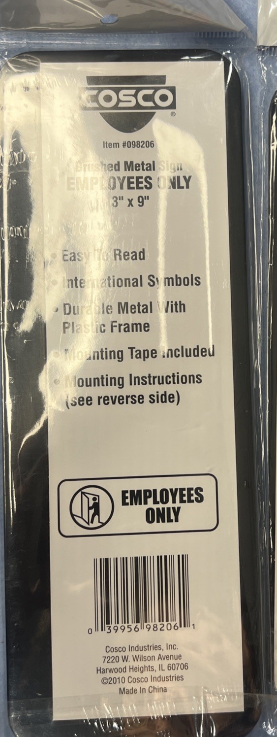 (2) Unisex Male Female Restroom Sign & (1) Employees Only Sign
