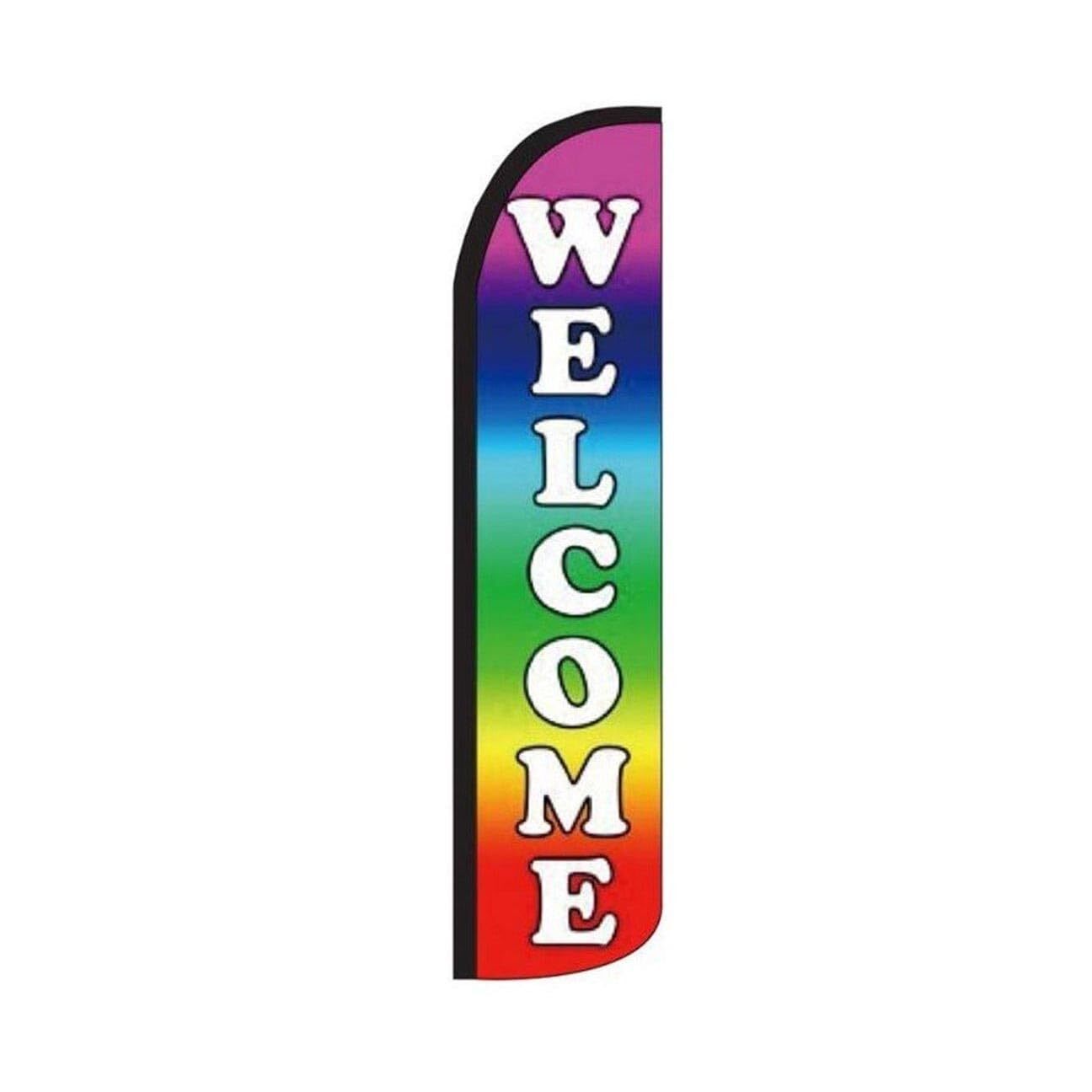 Welcome Multicolor Swooper Flutter Windless Feather Flag | 3ft W x 11.5ft Tall