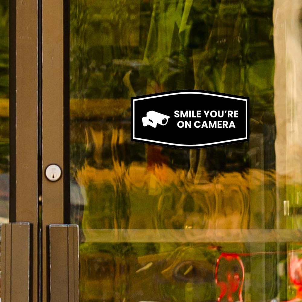 1 Pack Medium Smile Youre On Camera Sign, Black Gold, Fancy, Business