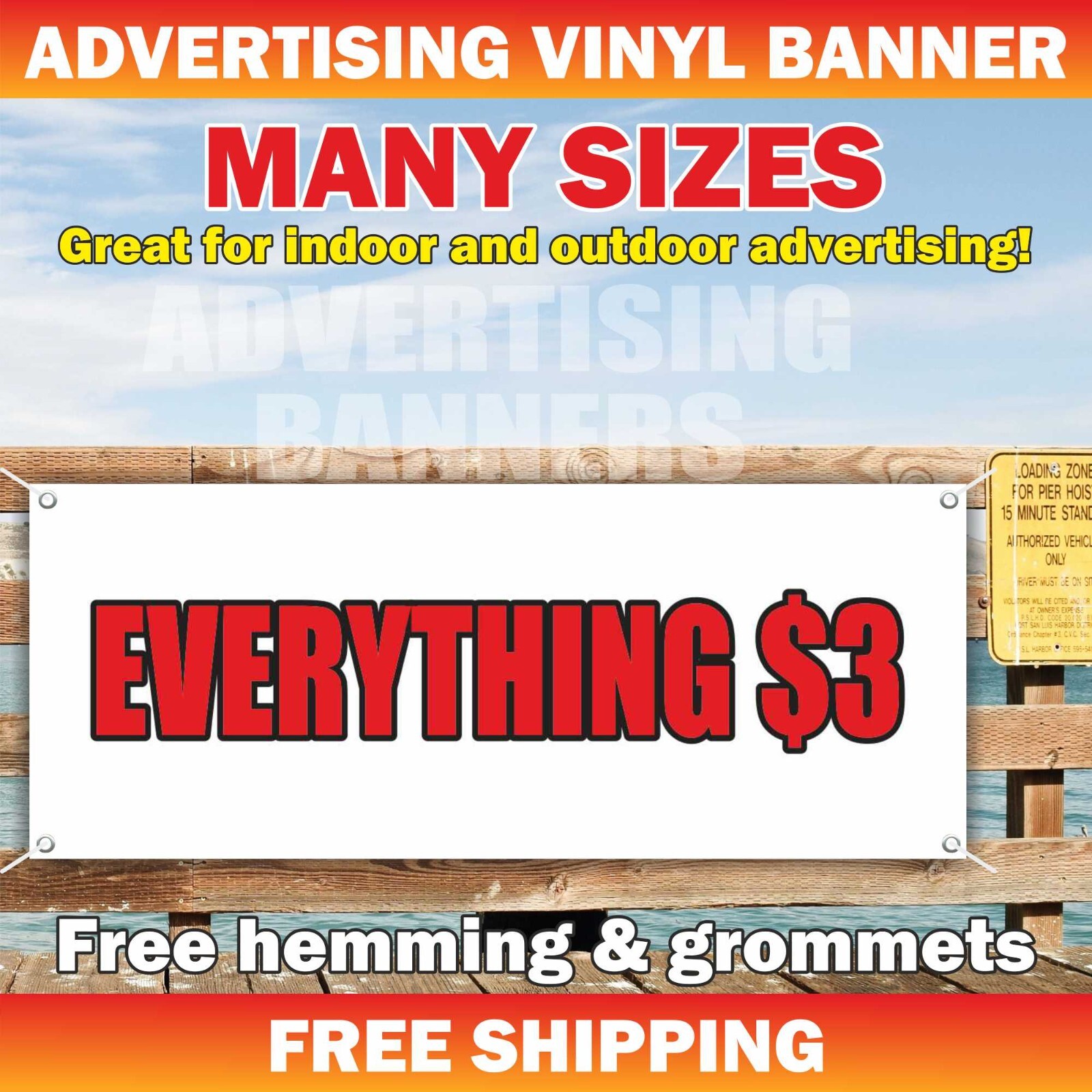 EVERYTHING $3 Advertising Banner Vinyl Mesh Sign sale store shop discount buy