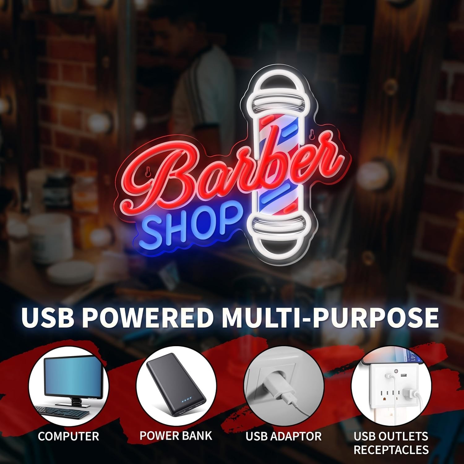 LED Barber Shop Neon Sign 13×11 Inches