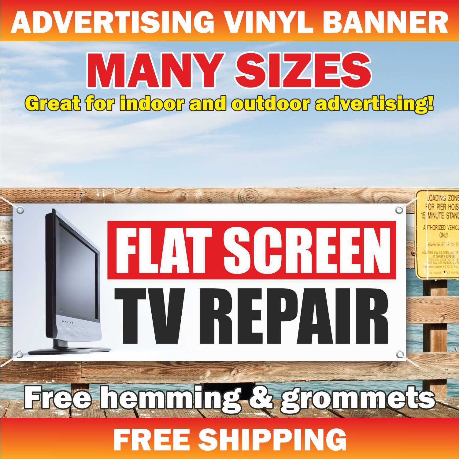 FLAT SCREEN TV REPAIR Advertising Banner Vinyl Mesh Sign service plasma lcd fix