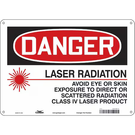 Condor 451R71 Laser Warning Sign, 10 In H, 14 In W, Polyethylene, Horizontal