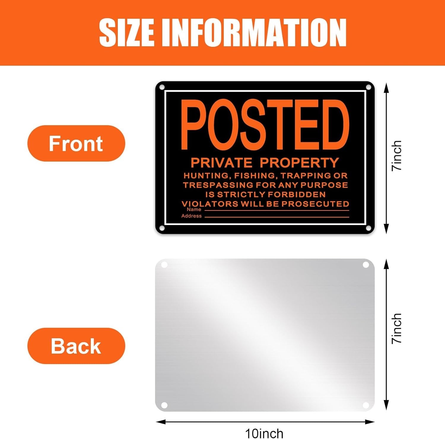8 Pcs Posted No Trespassing Signs Private Property 10 X 7 Inch Metal No Hunting