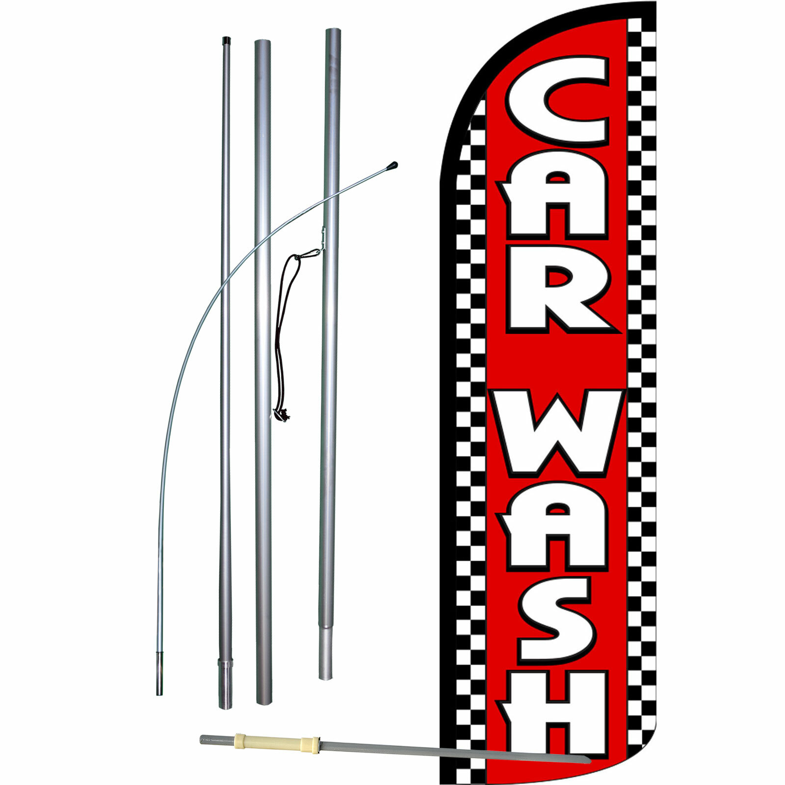 Car Wash Flag Flutter Feather Banner Swooper Extra Wide Windless Bundle Kit