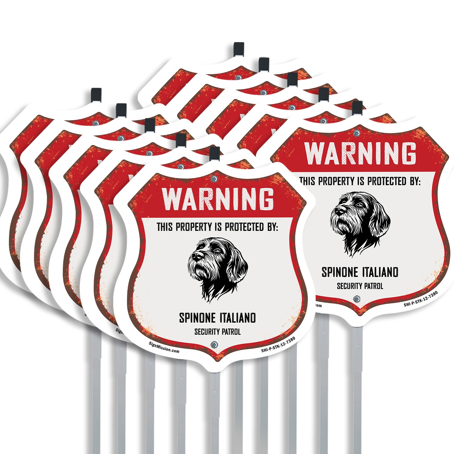 Warning Property Protected by Spinone Italiano Made in t Shield Sign With Stake