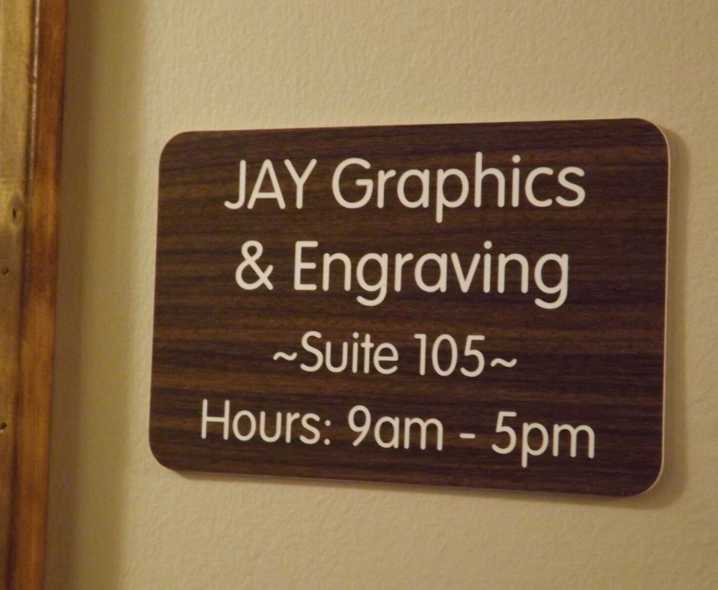 Custom Engraved Walnut 4×6 Office Suite Sign | Small Business Wall Door Plaque