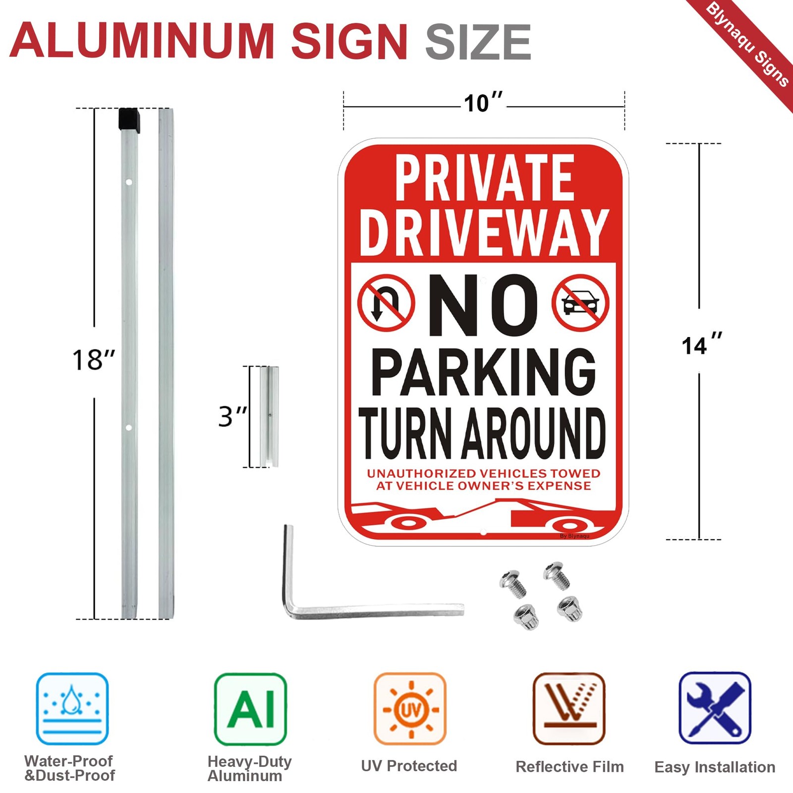 “2Pack No Turn Around Driveway Signs with Reflective Aluminum Stakes”
