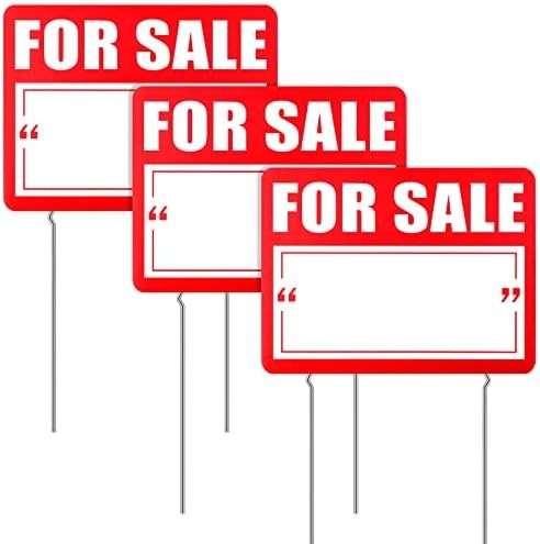 3 Pcs for Sale Yard Sign with Stake 12 x 16 Inch Double Sided Large Yard Red for
