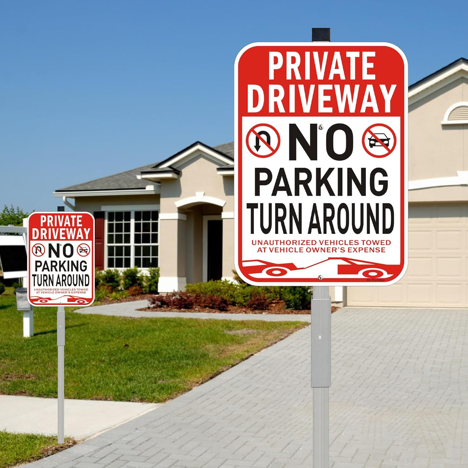 2Pack Private Driveway No Turn around Sign, 14” X10” No Parking Signs with 36” A