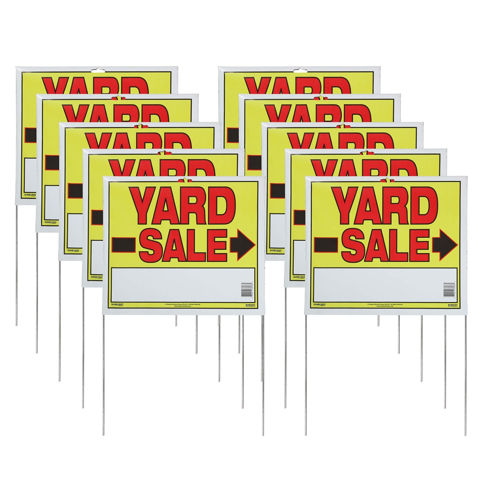 Double-Sided Yard Sale Signs with Metal U-Stake, 22″x14″, 10 Pack – Bright Color