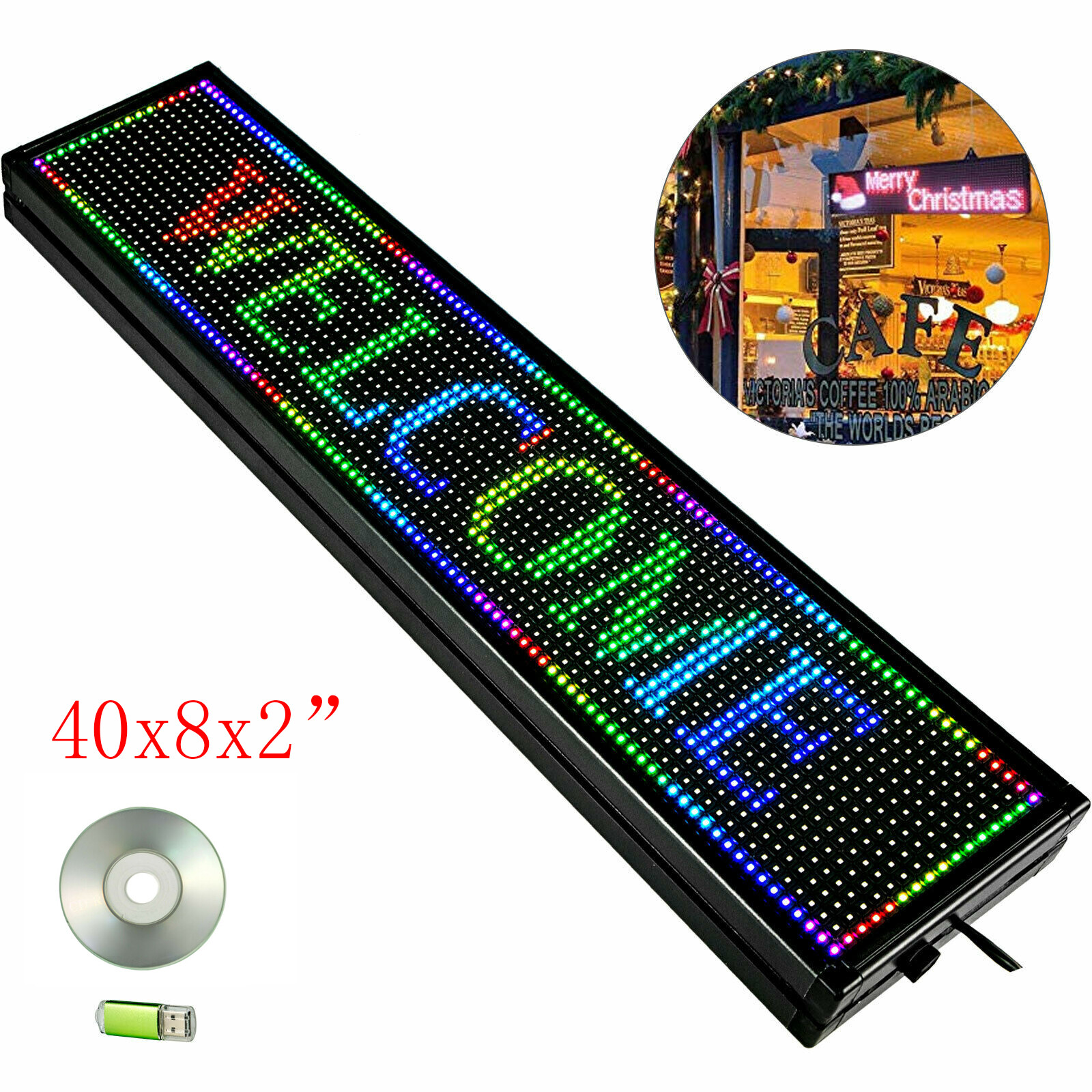 LED Sign 40″ X 8″ Scrolling Message Display Board 7 Color Programmable