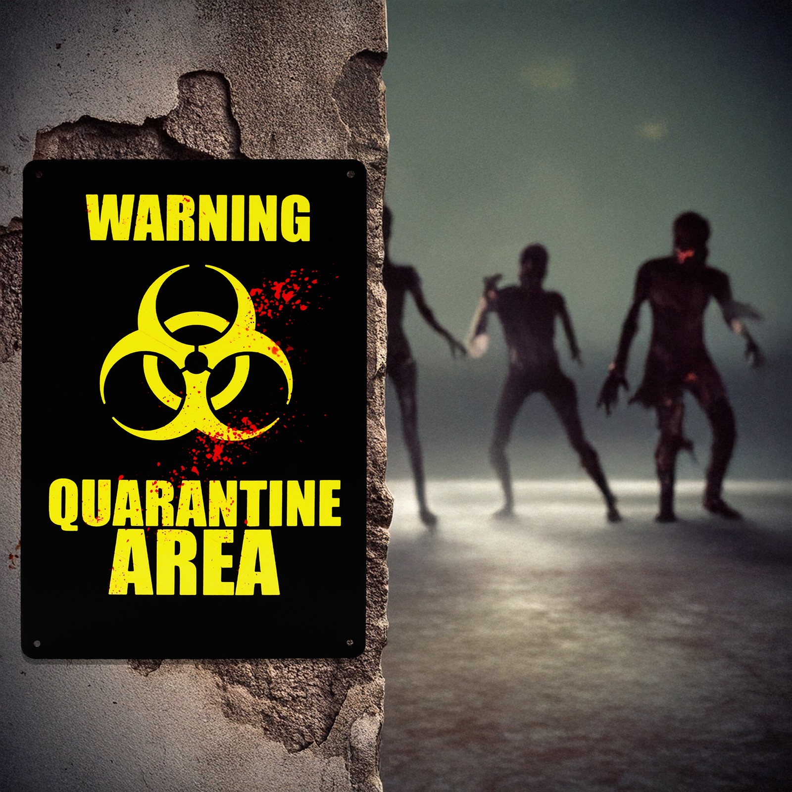 Warning Quarantine Area Metal Haunted House Wall Art Sign Halloween Decorations