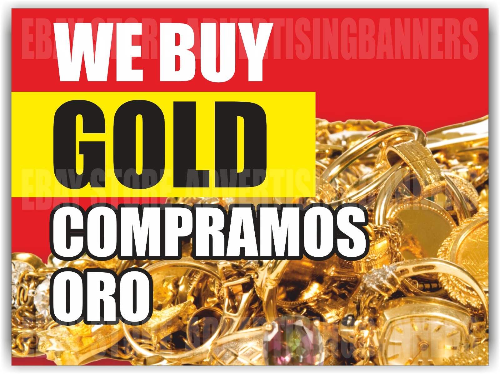WE BUY GOLD COMPRAMOS ORO Yard Sign with H-Stakes Yard Sign Pawn Shop Cash