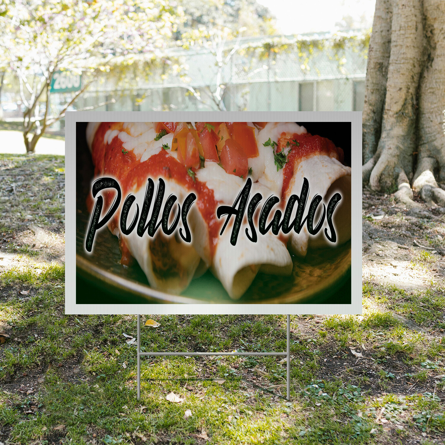 Pollos Asados Yard Sign Grilled Chicken, Latin American Cuisine, Freshly Cooked