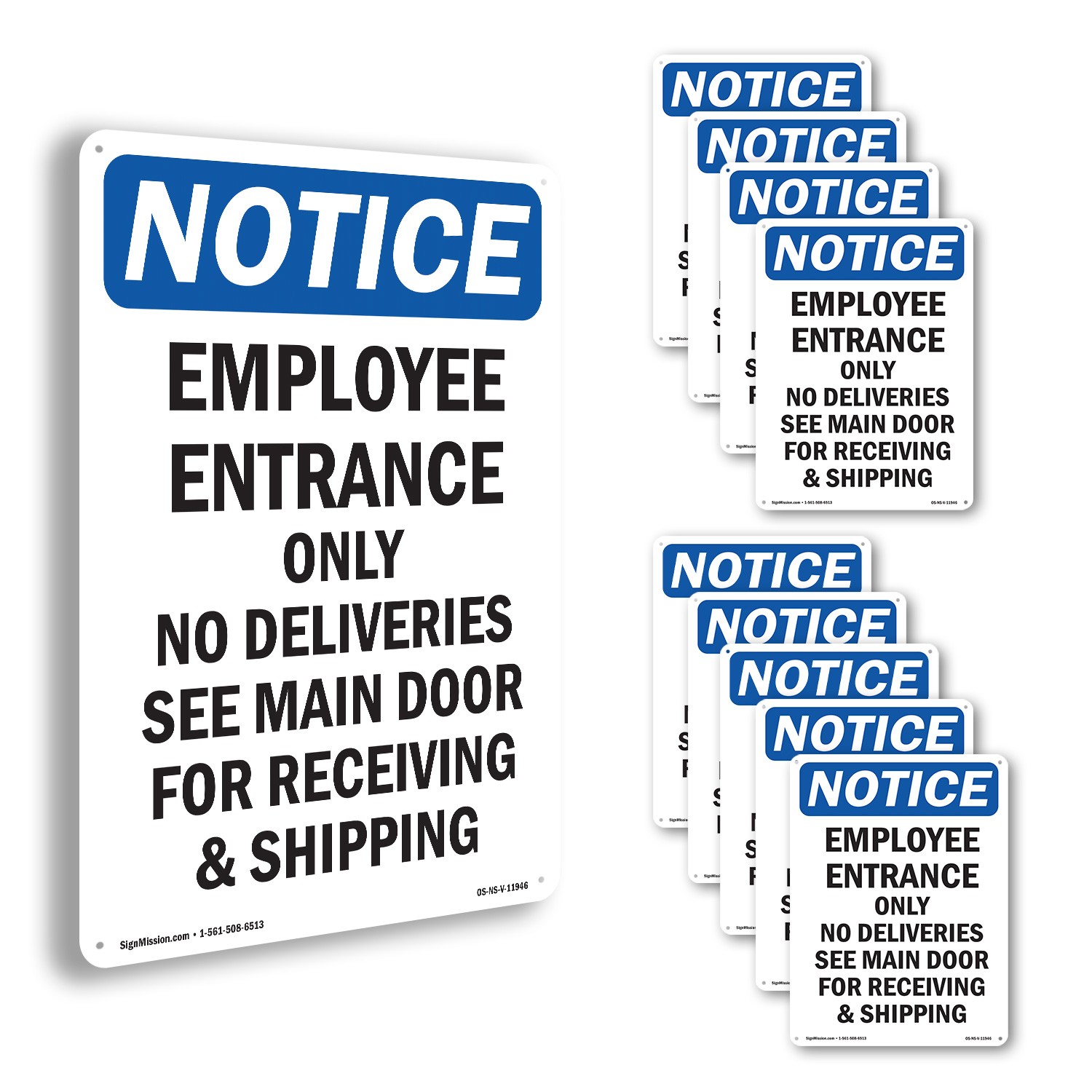 Employee Entrance Only No Deliveries OSHA Notice Sign Or Decal – 5 or 10 Pack