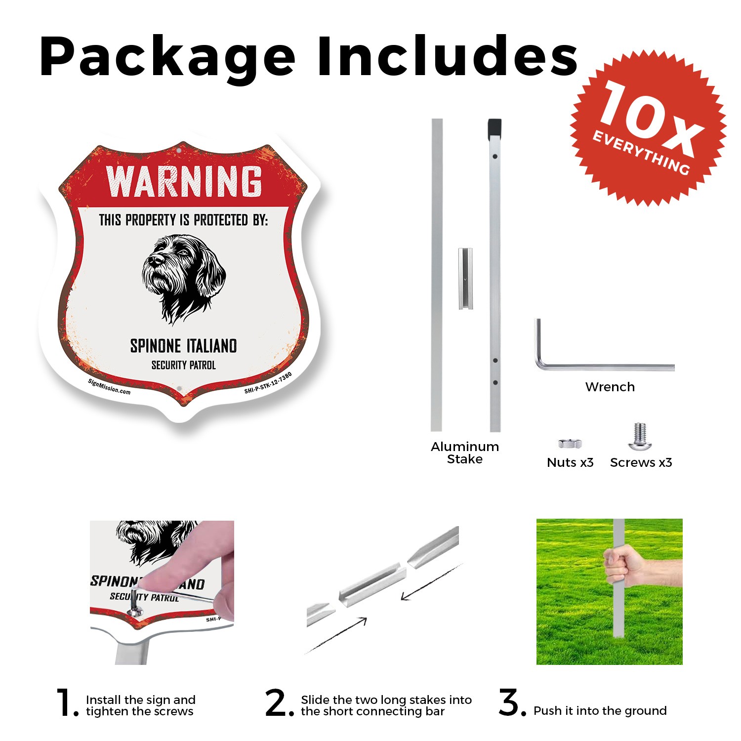 Warning Property Protected by Spinone Italiano Made in t Shield Sign With Stake