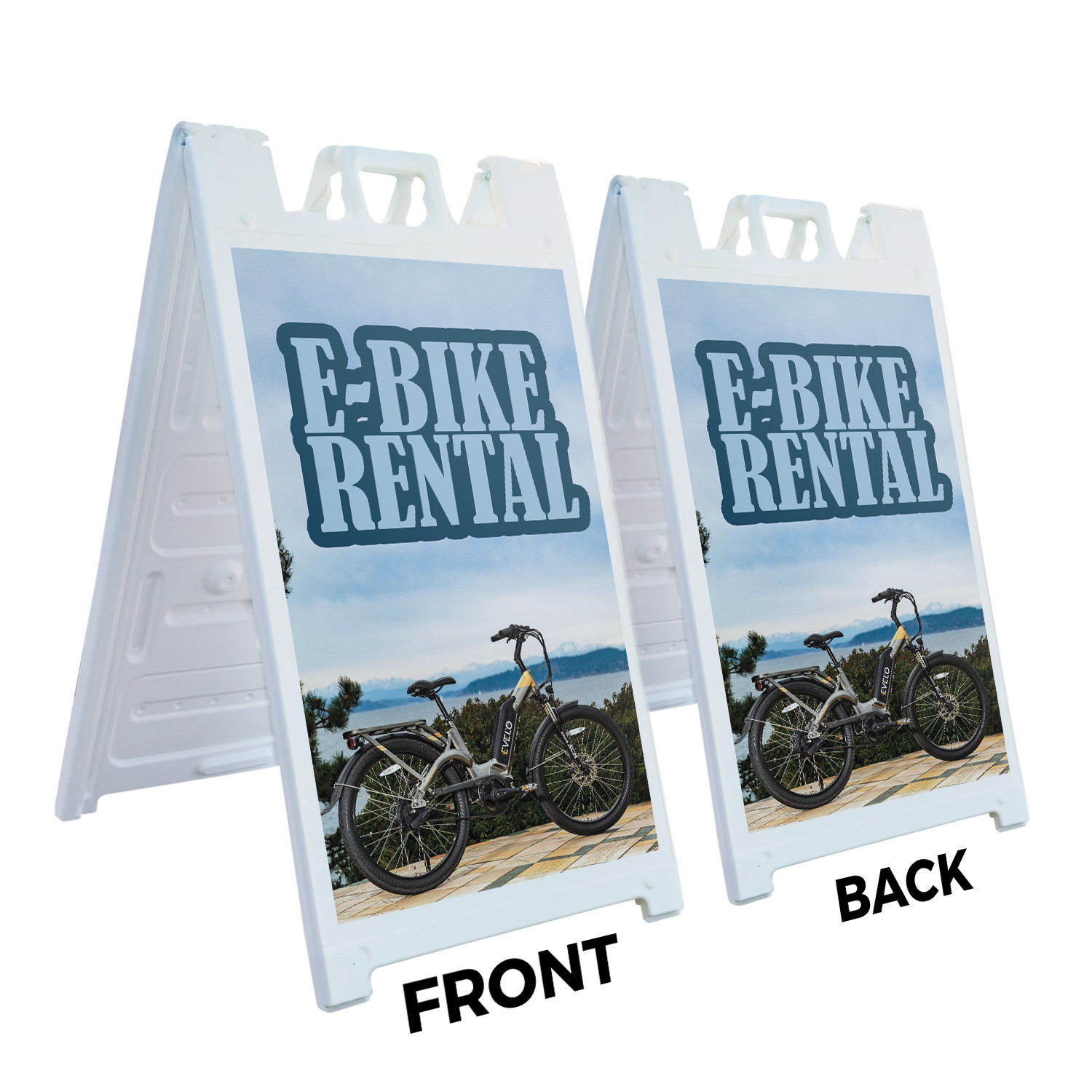 E Bike Rental Heavy Duty A-Frame Sidewalk Sign Eco Friendly Travel Outdoor