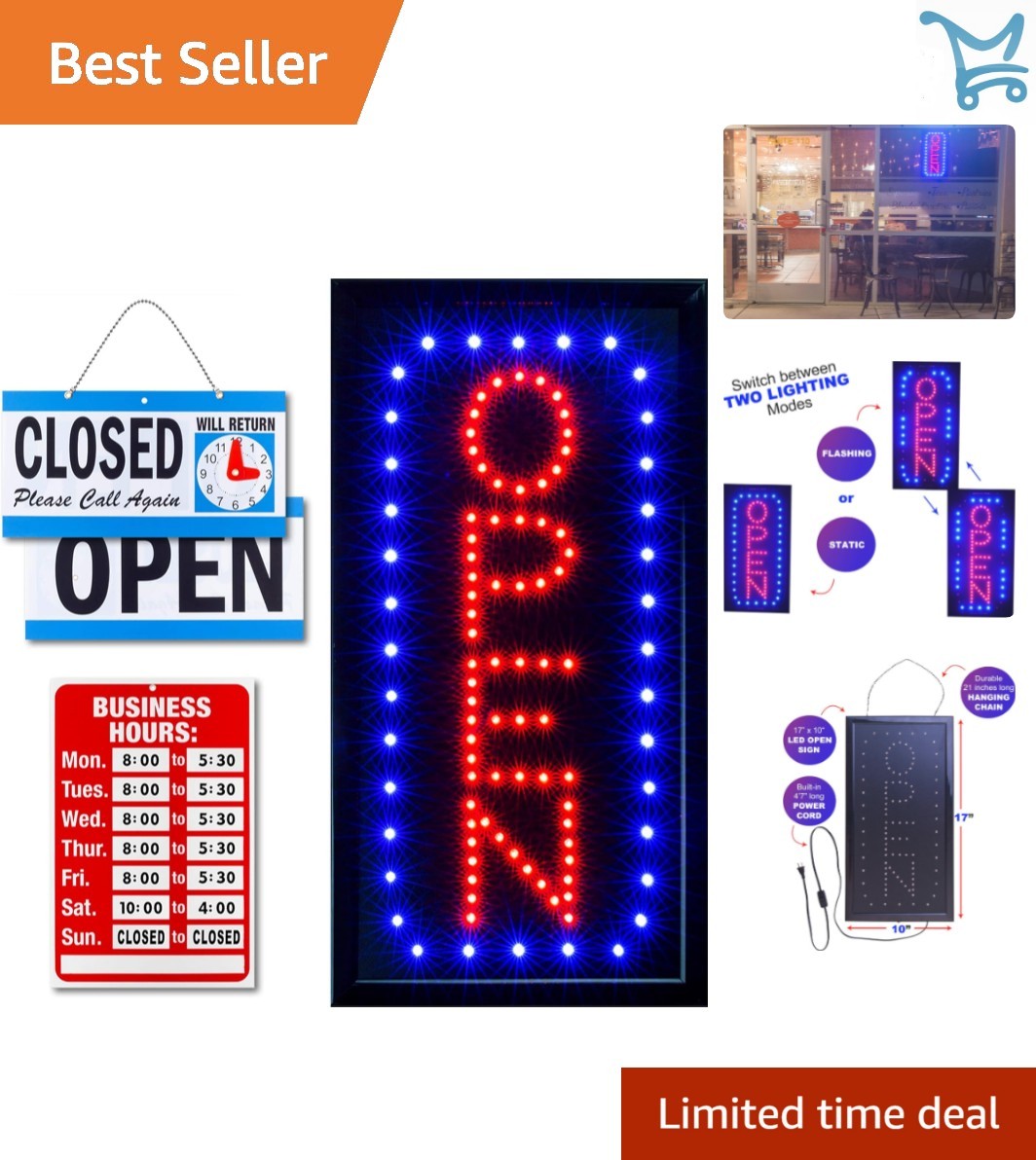 Neon Open Sign LED Modern Business Hours Flashing Indoor Store Sign