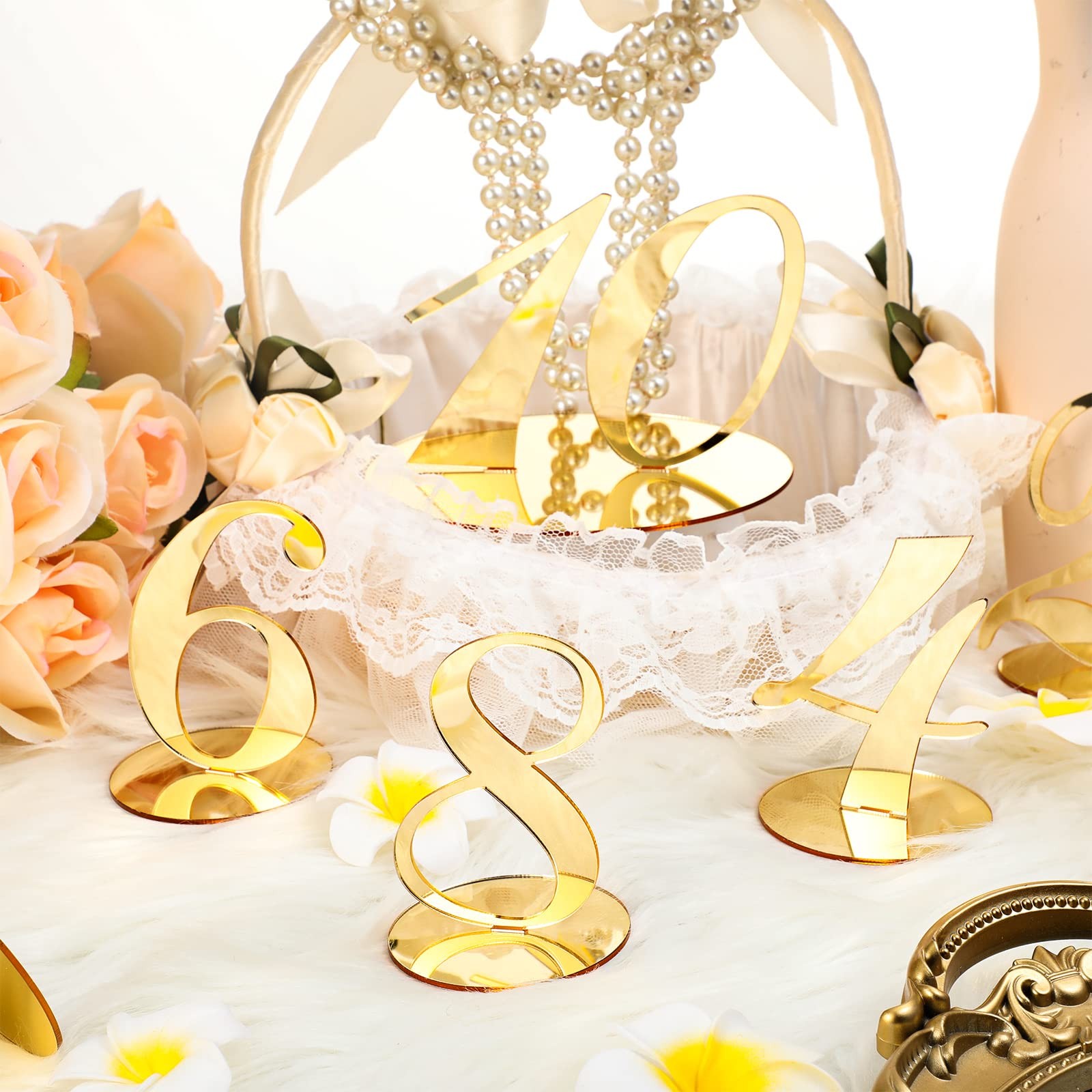 30 PCS Gold Table Numbers Wedding Reception Acrylic Mirrors With Stand