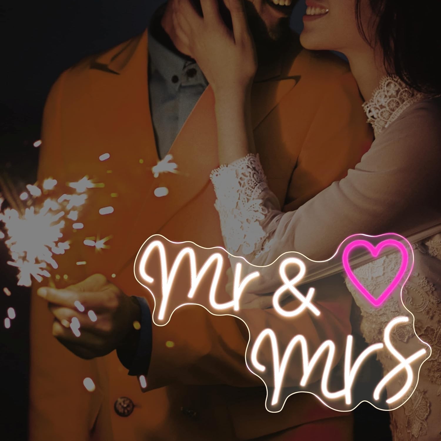 Led Neon Sign “Mr & Mrs” Heart 23″ x14″ Large 110V Wall Decor Wedding Party