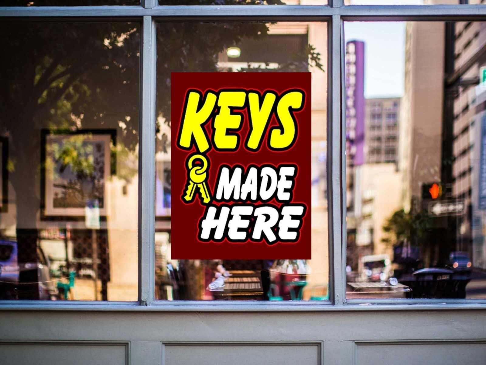 Keys Made Here | Retail Window Display Sign | 18″W x 24″H