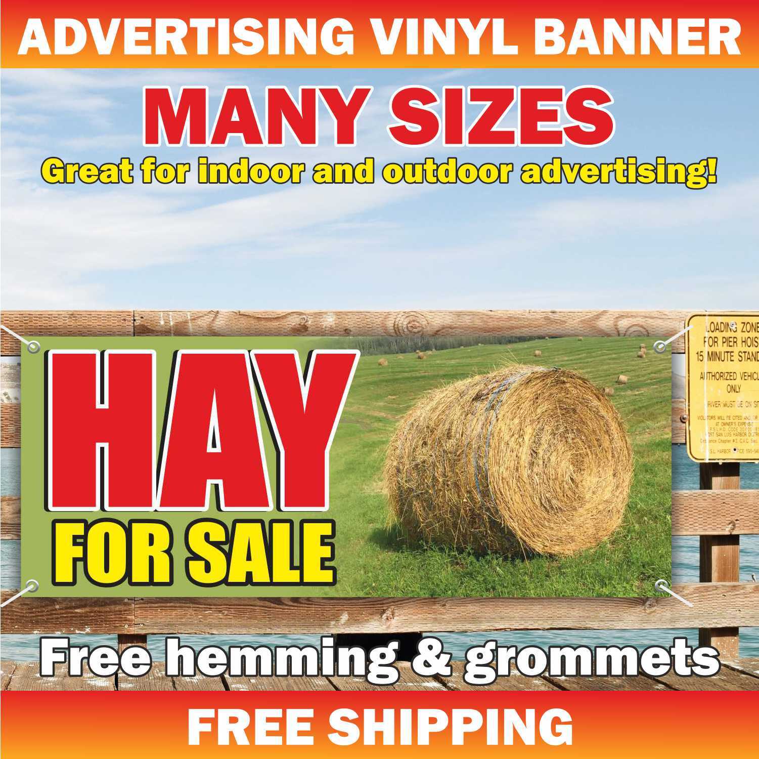 HAY FOR SALE Advertising Banner Vinyl Mesh Sign Flag Fresh Cut Grass Bales Straw