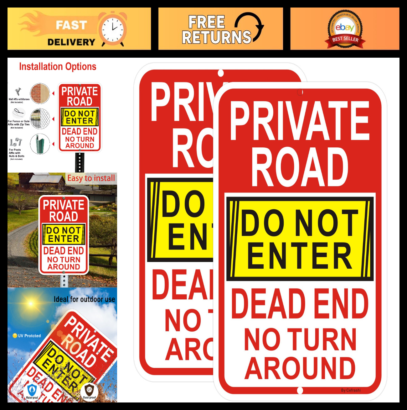 2 Pack Reflective Aluminum No Turn Around Sign, 18″ x 12″, Dead End Do Not Enter
