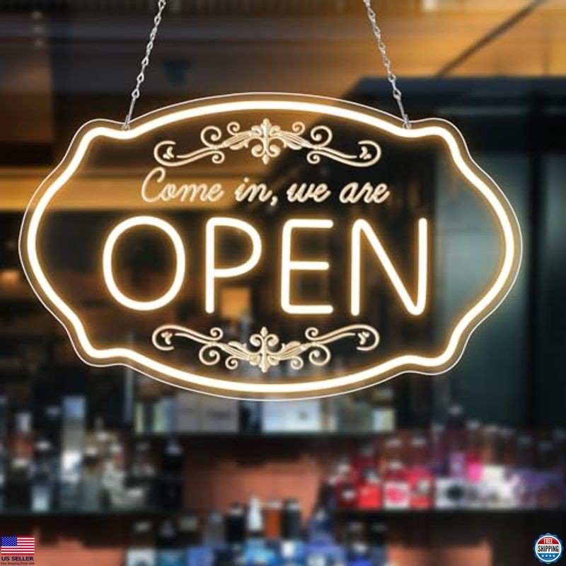 LED Neon Open Sign for Business, 16.5×10” Come in We’re Open Sign, Warm White