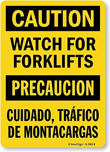 10×14 inch Bilingual Caution Watch for Forklifts Aluminum Sign for Warehouse