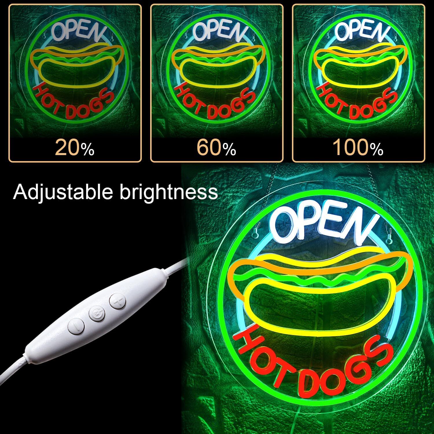 Hot Dogs Neon Signs for Wall Decor,Open Signs for Business,LED open hot dog