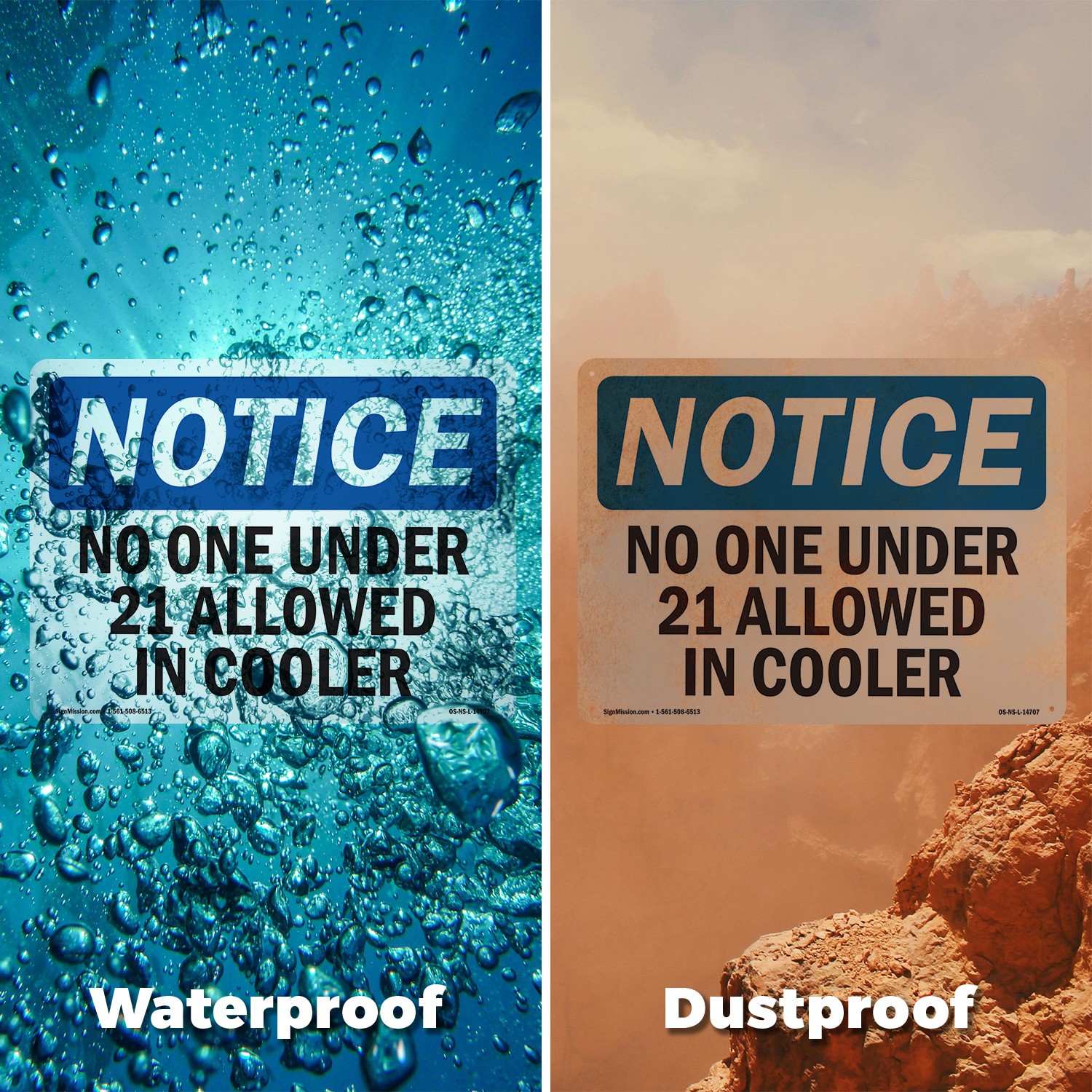 No One Under 21 Allowed In Cooler OSHA Notice Sign Metal, Decal – 5 or 10 Pack