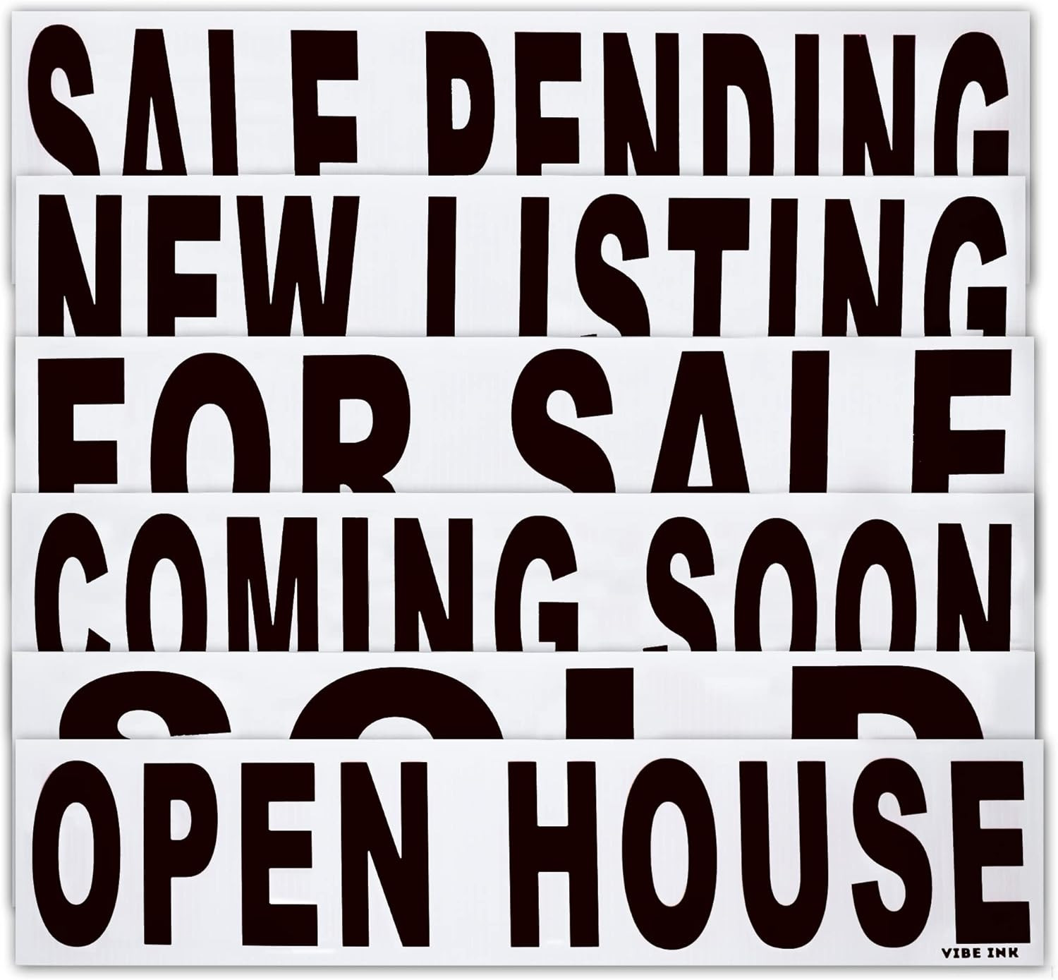6 Pack Bundle Real Estate Rider Signs 6X24″ – for SALE, OPEN HOUSE, SOLD, COMING