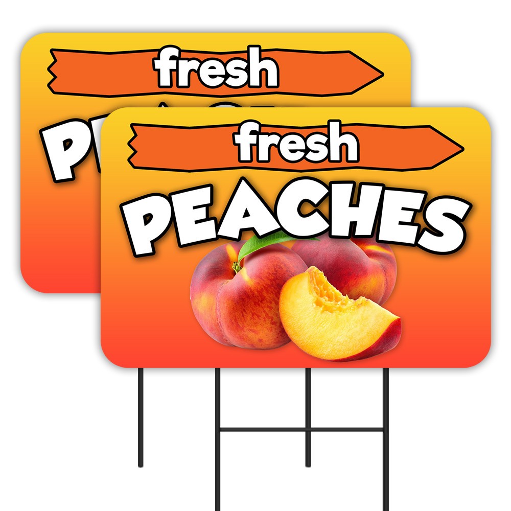 PEACHES 2 Pack Double-Sided Yard Signs 16″ x 24″ with Metal Stakes (Made in Texa