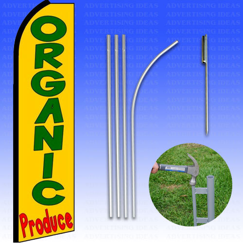 Feather Flag Swooper Advertising Flag Banner Sign 15′ Tall Kit – ORGANIC PRODUCE