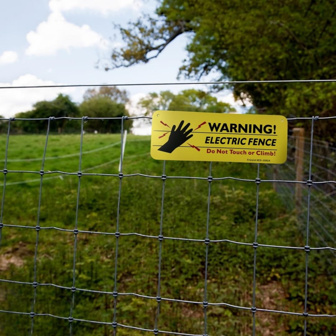 4-Pack Warning Electric Fence Safe Sign, 10″x 3.5″ Plastic Sign