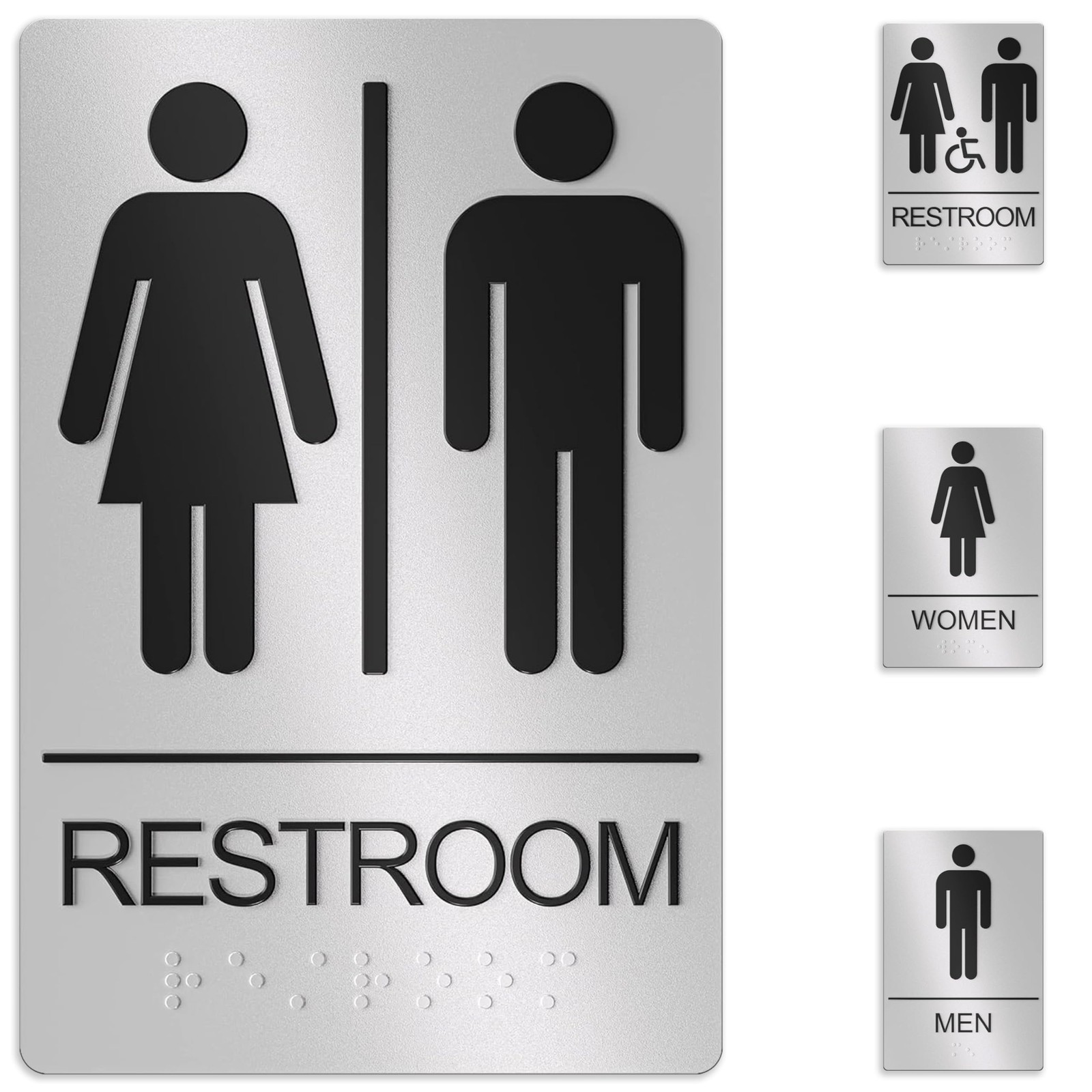 ADA Bathroom Sign For Business, 9×6 Inch Unisex Restroom Sign w/ Grade 2 Braille