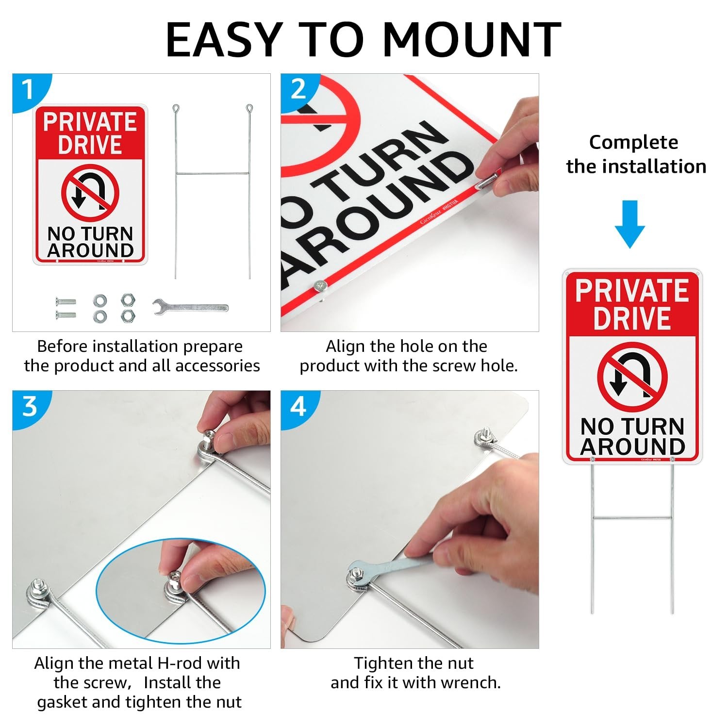 Private Driveway No Turn Around Signs – Reflective Aluminum, Waterproof, 14×10 i