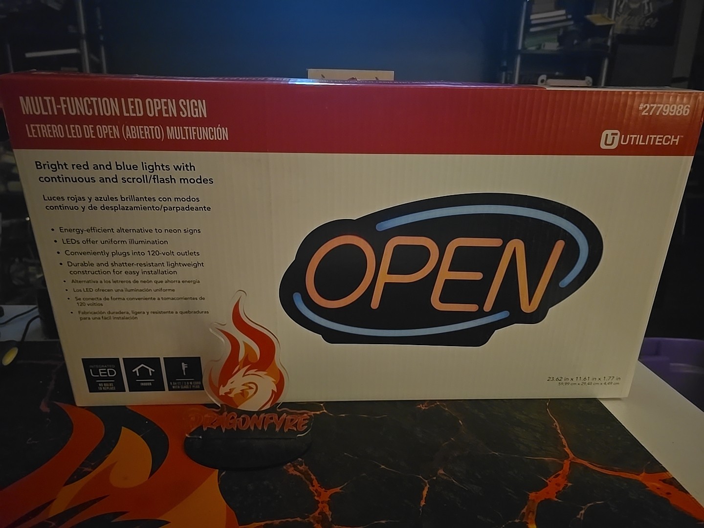 Utilitech 11.61-in Multi-function, Red/Blue LED, “Open” Light Sign 8403801330