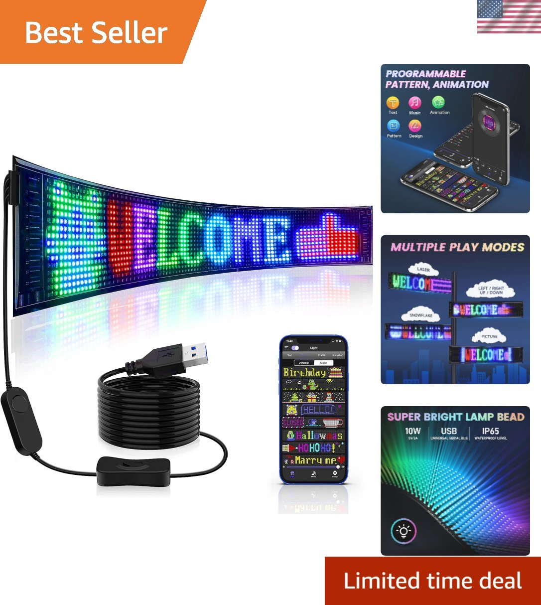 27×5 Multicolor LED Advertising Sign – Bluetooth Control & Customizable Display