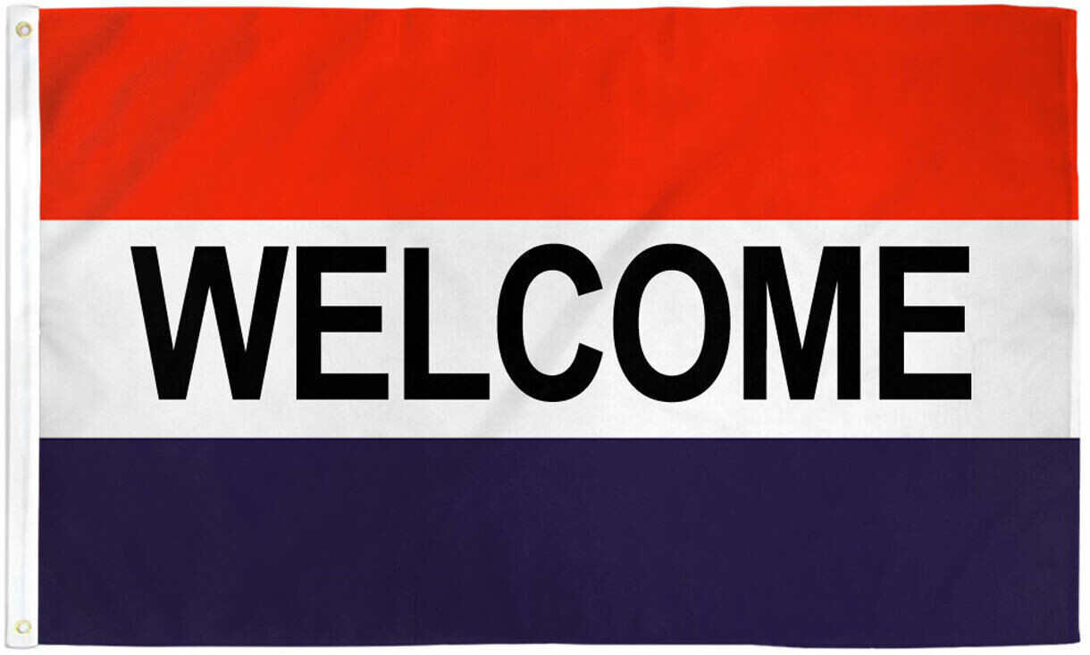 Welcome Flag 3x5ft We’re Open Welcome Sign Welcome Banner Red White Blue Flag