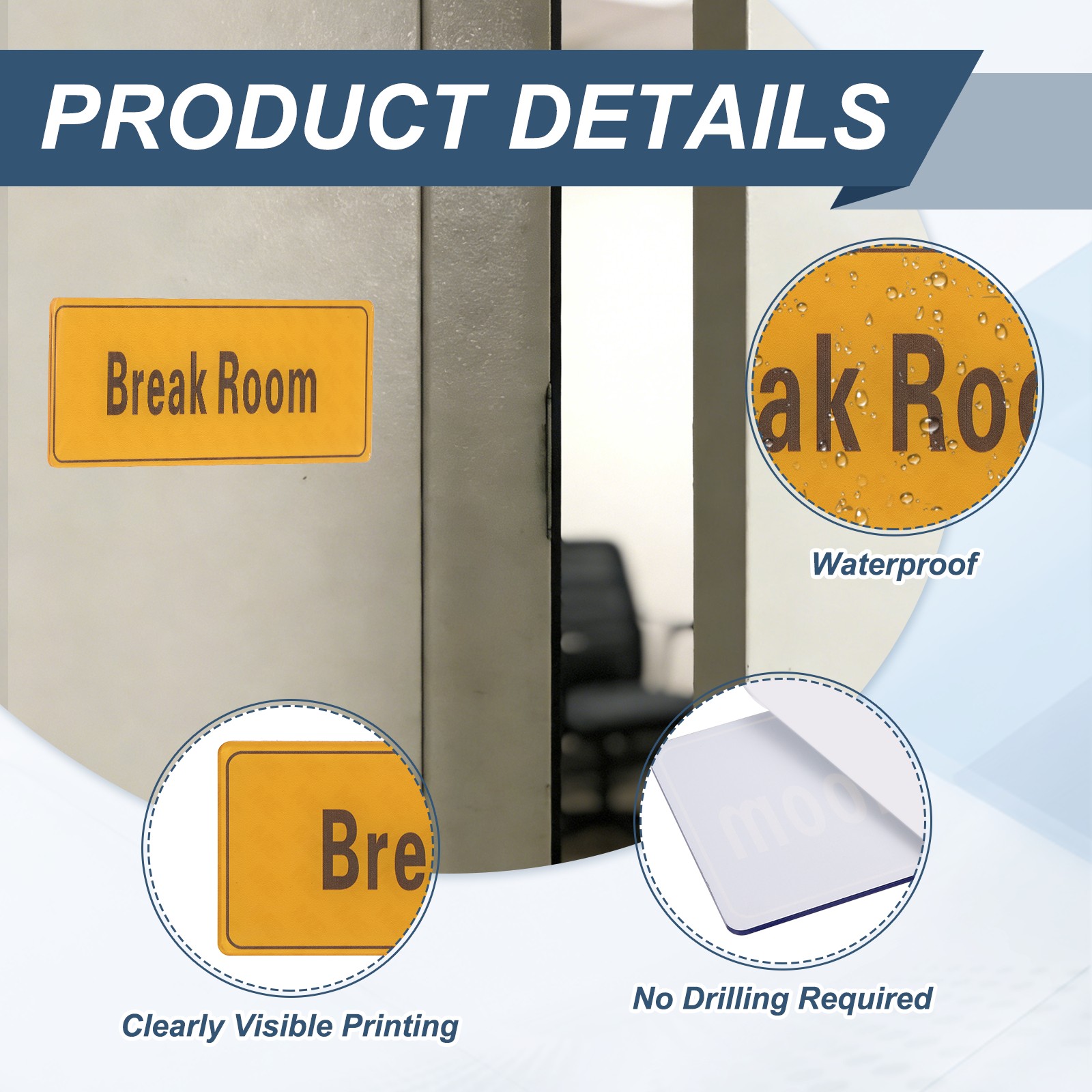 9″x3″ Break Room, 1Pcs Room Door Sign, Light Orange with Charcoal Gray Text