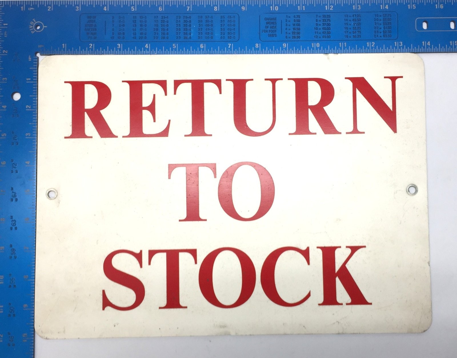 Unbranded Plastic 14″ x 10″ White/Red ‘Return To Stock’ Signage USED