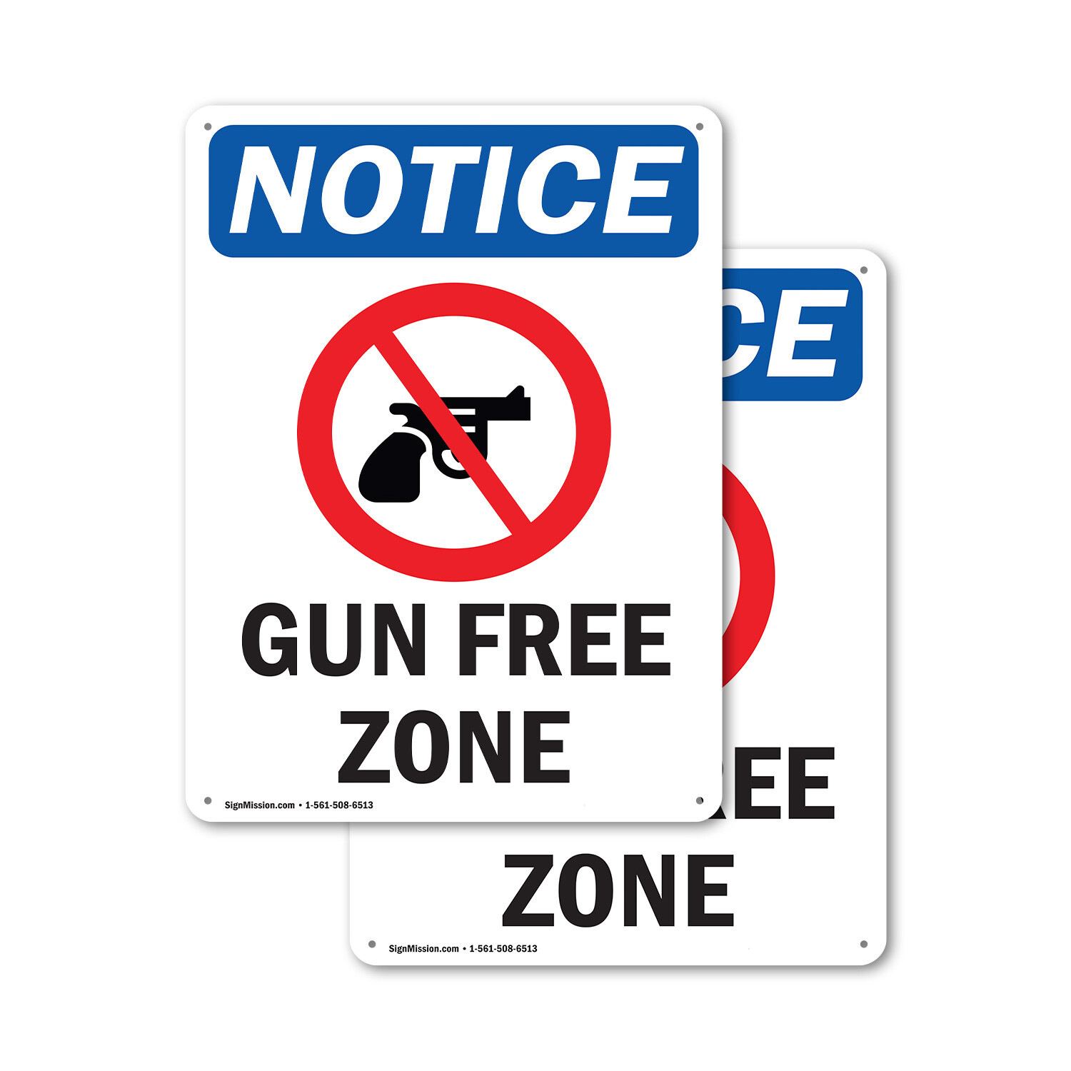 (2 Pack) Gun Free Zone OSHA Notice Sign Decal Metal Plastic