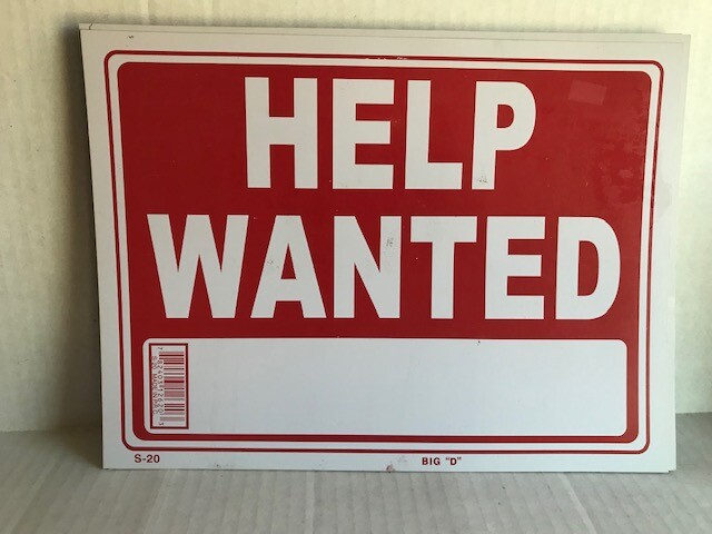 36 Sign- HELP WANTED – Plastic Size: 9″ x 12″ – 36pcs