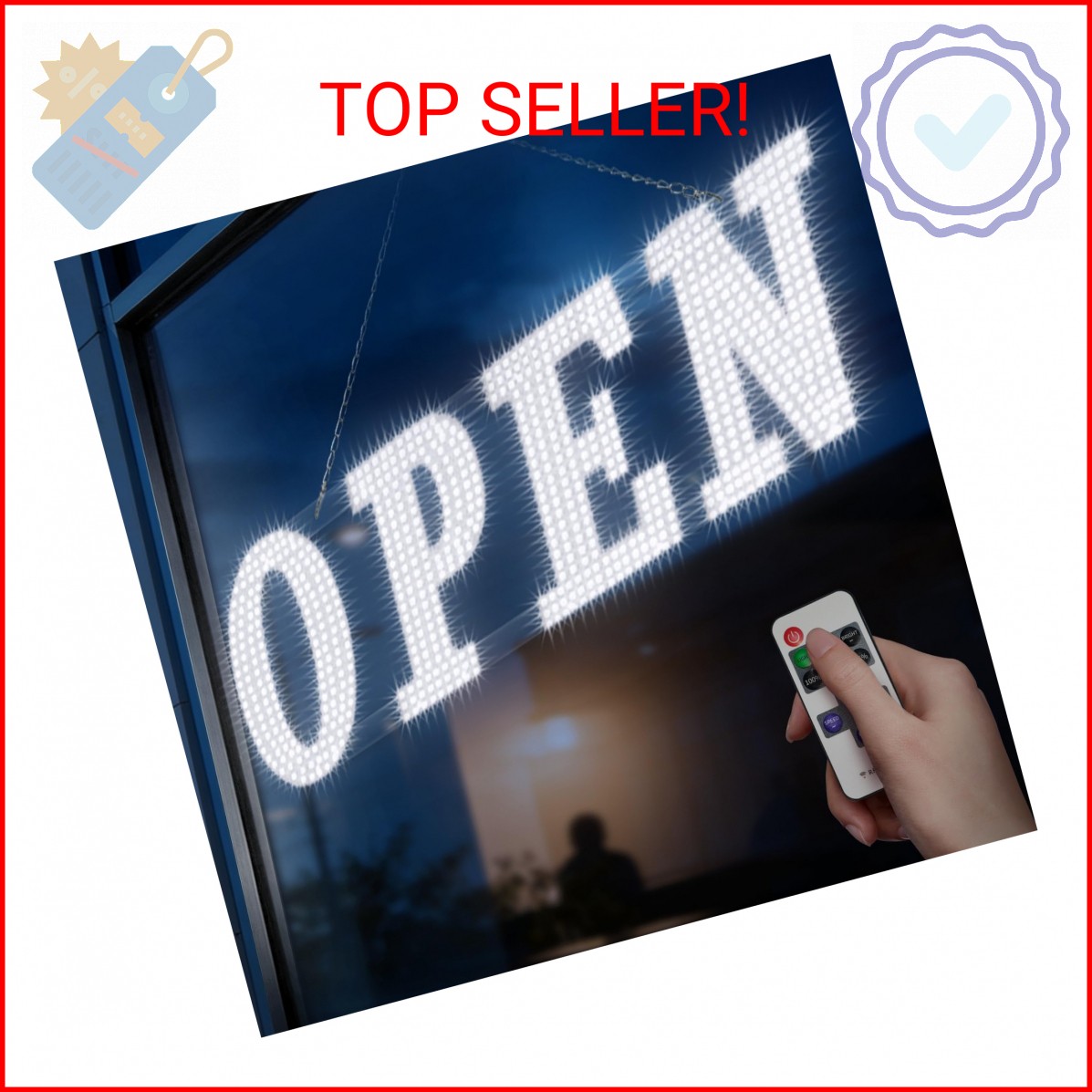 40″ x 14″ Large LED Open Sign with Remote Control High Bright Visibility Busines